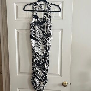 No Boundaries Black and White Marble Bodycon Dress Crisscross Neckline Size L